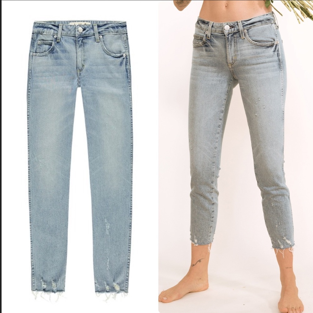 AMO Stix Crop Distressed Hem Jeans